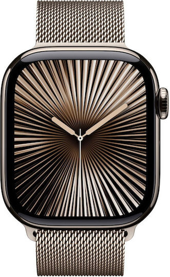 Apple Watch Series 10 Cellular Titanium 42mm Waterproof with eSIM and Heart Rate Monitor (Gold Titanium with Milanese Loop Gold)
