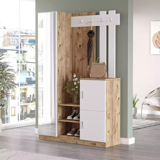 Saron Mobilier de Intrare cu Oglindă / Cuier & Dulap pentru Pantofi Natural white 113x35x180cm