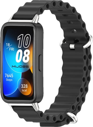 Huawei Band 8 9 Mijobs Marine Silikon Atmungsaktives Uhrenarmband Schwarz+Silber