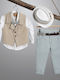 Costum de Botez pentru Băiat Mentă-Alb-Bej 2917-2 New Life Nl-2917-2