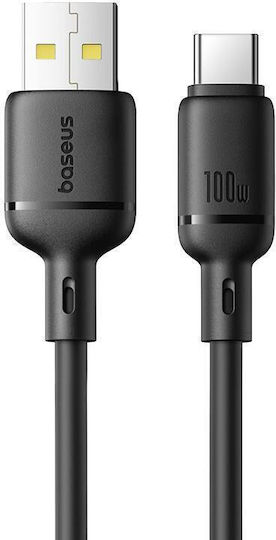 Baseus Silky Series Редовна USB 2.0 Кабел USB-C мъжки - USB-A мъжки 100W Черен 1м (P10377703113-00)