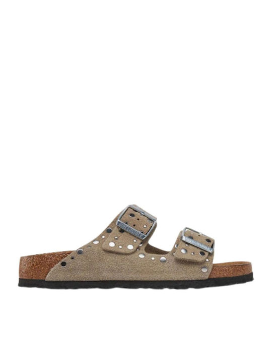 Arizona Rivet Leather Women's Flat Sandals Brown Narrow Fit