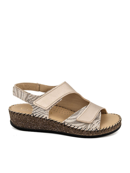Leather Women's Flat Sandals in Gold Color