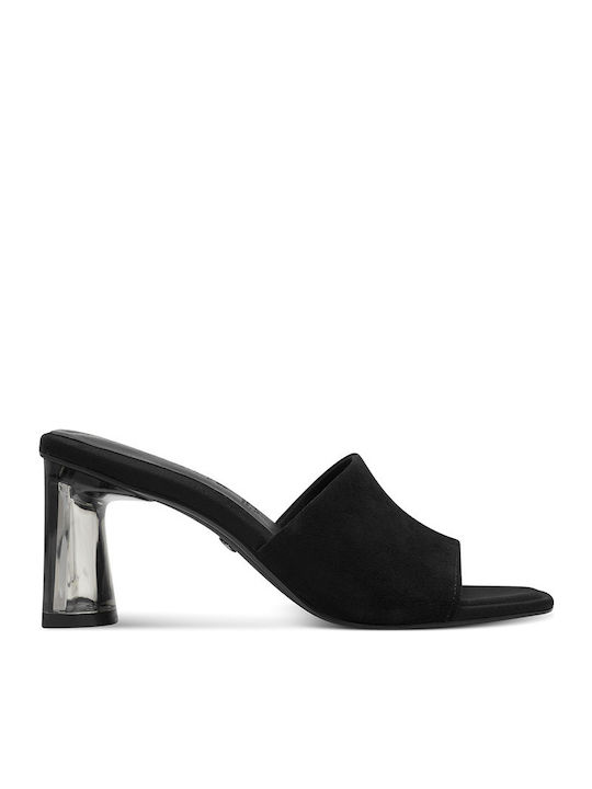 Tamaris Suede Mules με Χοντρό Ψηλό Τακούνι σε Μαύρο Χρώμα 1-27249