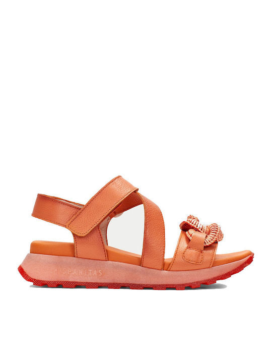 Leder Flache Sandalen für Damen Anatomisch in Orange Farbe
