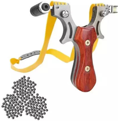 Set Praștie Corzi Sling Queen Metalic 11.5 Cm Pungă Mâner din Lemn Maro 300 Bile 7 Mm