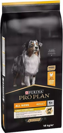 Pro Plan Light / Sterilised 14kg Dry Food Diet for Adult Dogs with Chicken, Wheat, Poultry, Corn and Rice
