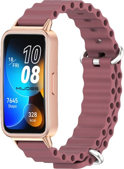 Huawei Band 8 9 Mijobs Marine Silicone Breathable Watch Band Wine Red+rose Gold