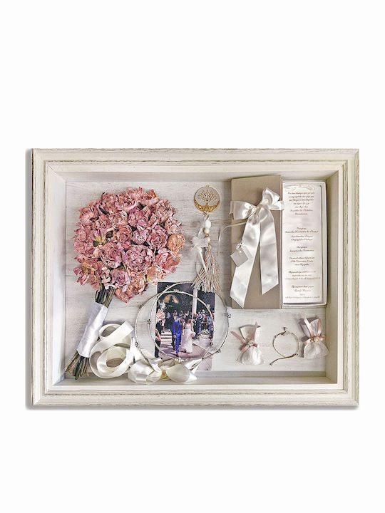 Wall-Mounted Rectangle Wedding Crown Case / Photo Frame Wooden Ecru 55x45cm