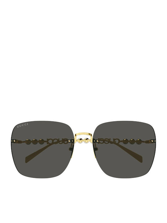 Gucci Women's Sunglasses with Gold Metal Frame and Gray Lens