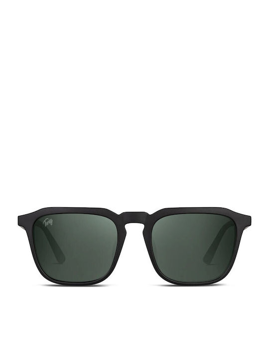 Twig Roth Unisex Sunglasses with Green Horn-Rimmed Frame and Green Lens