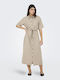Sommer Midi Hemdkleid Kurzärmelig Beiges