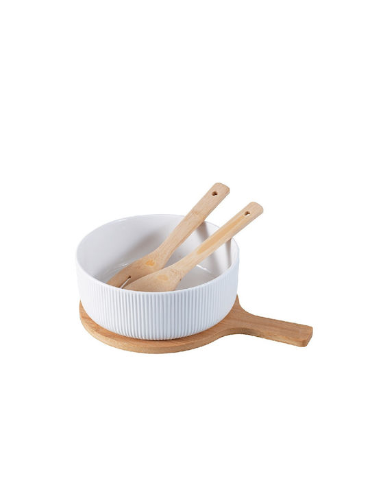 Espiel Wooden Salad Bowl with Salad Spoons White 20.5x30.5x9.5cm