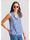 Women's Floral Sleeveless Shirt Blue