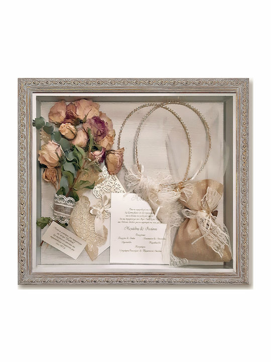 Tablo Wedding Crown Case-Frame Carved White-Gold Wall-Mounted Keepsake 36x46 4cm Depth