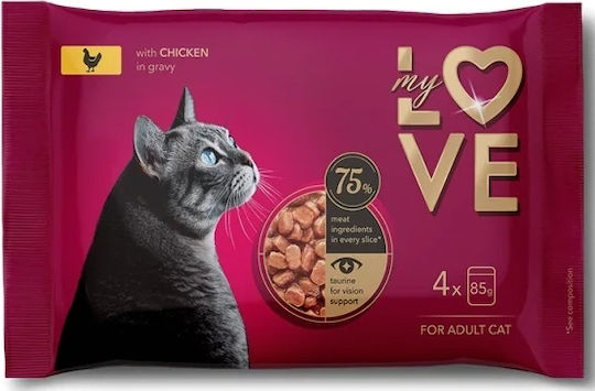 My Love Nassfutter für Erwachsene Katzen in Beutel mit Huhn und Meat 4x85gr