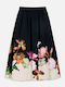 Lindo Hoch tailliert Midi Rock Blumen Schwarz