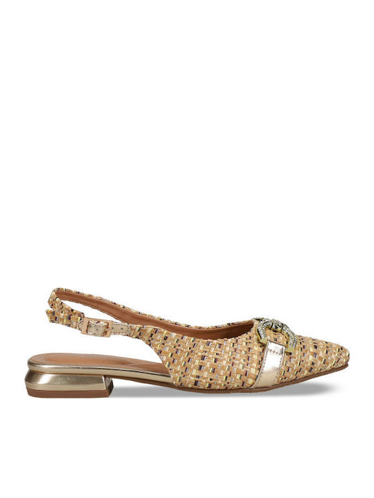 Synthetic Leather Pointy Slingback Ballerinas With strap Beige