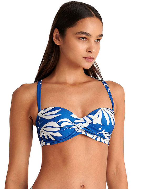 Strapless Bikini Top D Cup With Padding Floral Blue