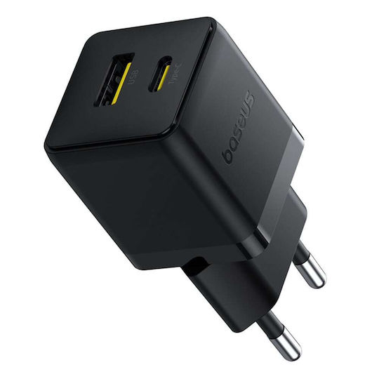 Baseus Ladegerät ohne Kabel mit USB-A Anschluss und USB-C Anschluss 30W Schwarzs (Palm)