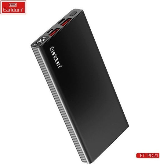 Earldom ET-PD21 Power Bank 10000mAh 20W mit 2 USB-A Ausgangsanschlüsse und USB-C Ausgangsanschluss Schwarz