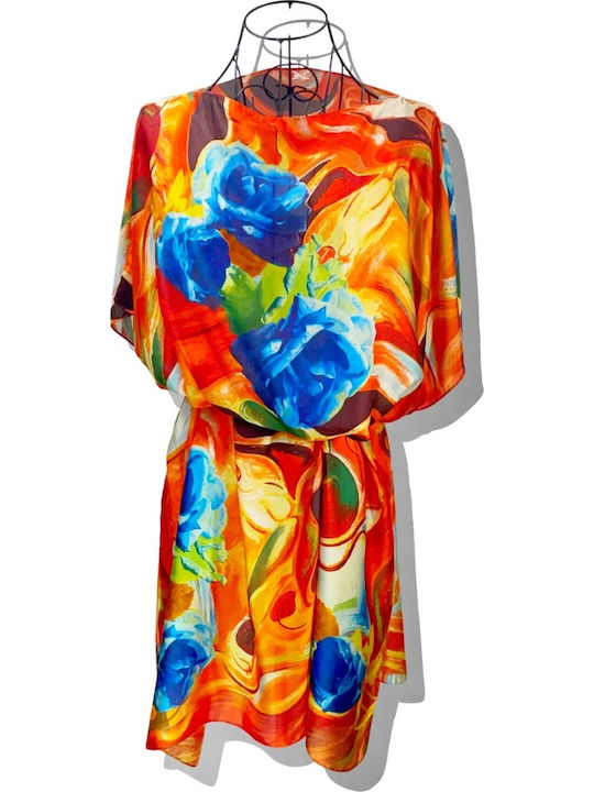 Damen Poncho Kleid 24t Orange Blau Einheitsgröße Intl