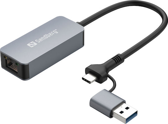 Sandberg Μετατροπέας USB-A / USB-C male σε Ethernet female 1τμχ (136-68)