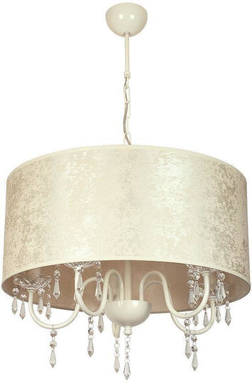 City Lux Висящо Осветително Тяло Бежов с кристали за 5 Крушки E14, E.14 50x50см.