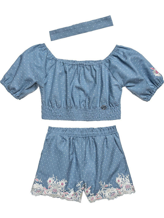 Kids' Set with Shorts Summer 2pcs Blue Embroidery