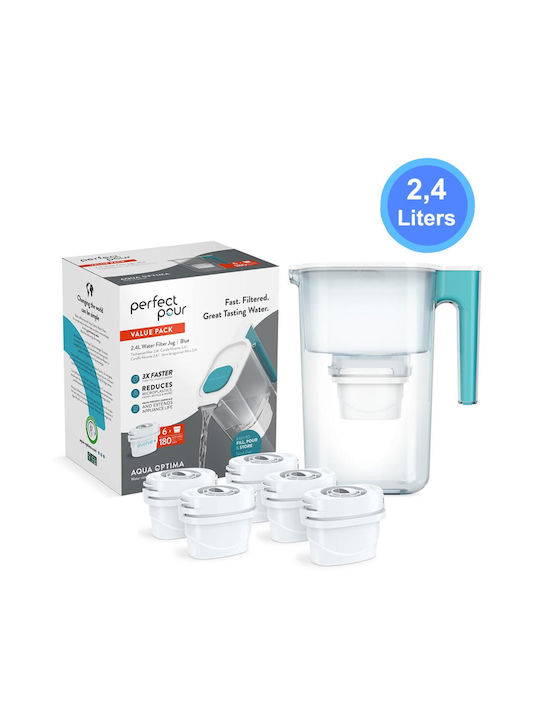 Aqua Optima Perfect Pour Teal Jug with Filter 2400ml 6pcs