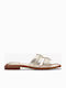 Mule Leather Women's Flat Sandals in Gold Color