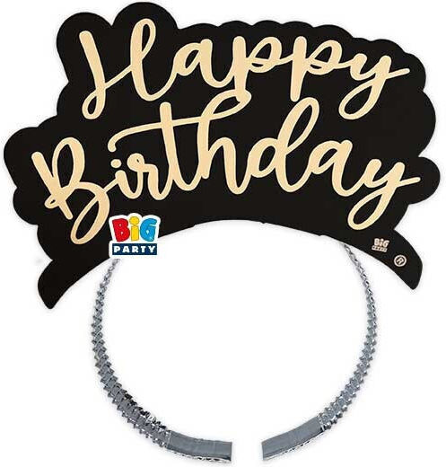 Bentiță de Hârtie Neagră & Aurie Happy Birthday 4 Bucăți