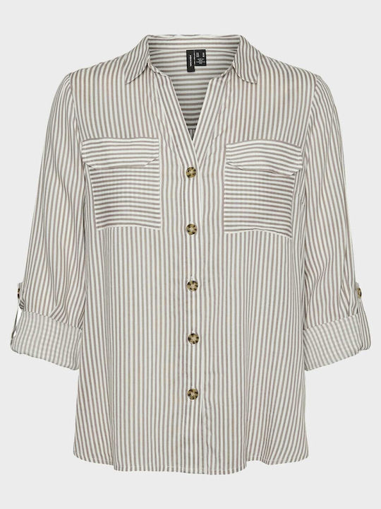 Vero Moda Langärmelig Damen Hemd Ecru Gestreift