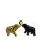 Set aus 2 Keramischen Dekorativen Elefanten "4ever" Gold Schwarz 10,5x6,5x25,5cm & 7x5,5x21cm