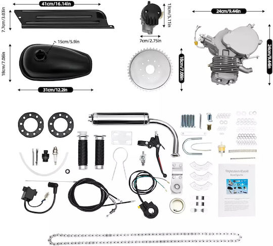Kit motor bicicletă 80cc 2-timpi 40 Km/h Kit motor bicicletă