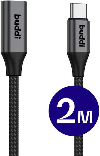 Buddi Braided USB 2.0 Cable USB-C male - USB-C female 60W Black 2m