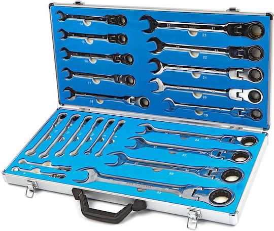 German Ratchet Folding Polygon Wrenches 6-32mm Set of 22 Pieces