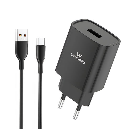 Leewello Încărcător cu Port USB-A și Cablu USB-C 20W Quick Charge 3.0 Negruς (LW-327)