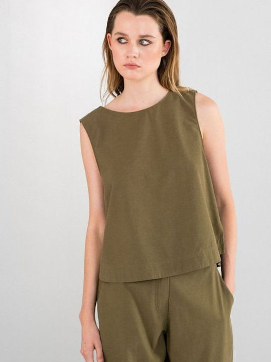 Women's Crop Top Cotton Sleeveless Khaki