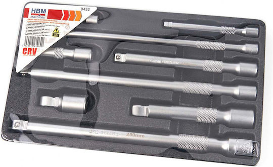 HBM Machines Nüsse Sechskant mit Vierkant-Antrieb 1/4", 3/8", 1/2" Set 9Stück