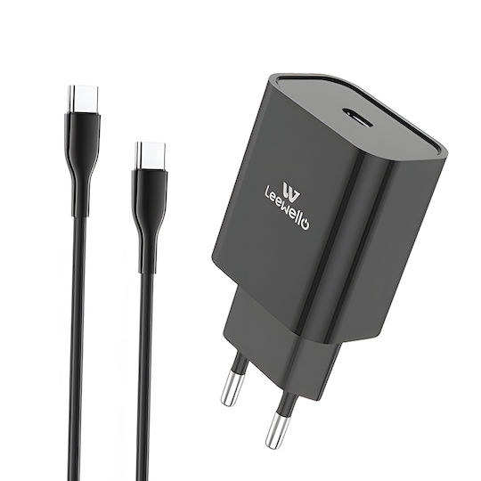 Leewello Ladegerät mit USB-C Anschluss und Kabel USB-C - USB-C 20W Stromlieferung Schwarzs (LW-329)