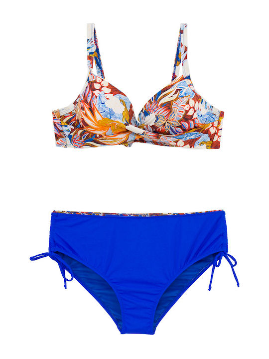 Plus Size Women's Bikini Swimsuit Underwire Tropical Blue Royal