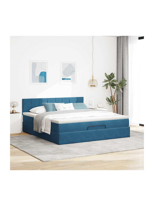 Легло Двойно Облечено в Кадифе Тъмносин с Дъски...