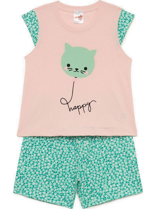 Minerva Kids' Pajamas Summer Pink, Green Cats
