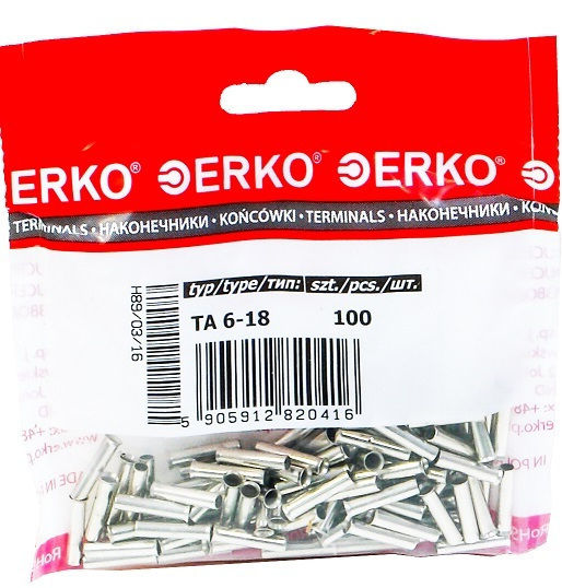 Nicht isolierte Hülsenanschlüsse Ta 6/18 Erko 100 Stück