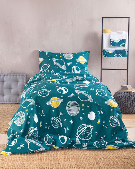 Rythmos Saturn Set Kids Duvet Cover Single with Pillowcase Cotton Petrol 160x250cm