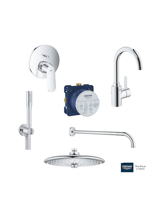 Grohe Σετ Μίκτης, Στόμιο, Τηλέφωνο & Κεφαλή Ντουζ Εντοιχισμού για Νιπτήρα Ασημί