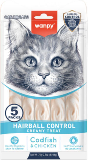 Wanpy Wanpy Cat Functional Creamy Lickable Treat Hairball Codfish & Chicken 70g 5x14g 70g 5x14g Pet Supplies