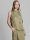 Women's Blouse Satin Sleeveless Khaki