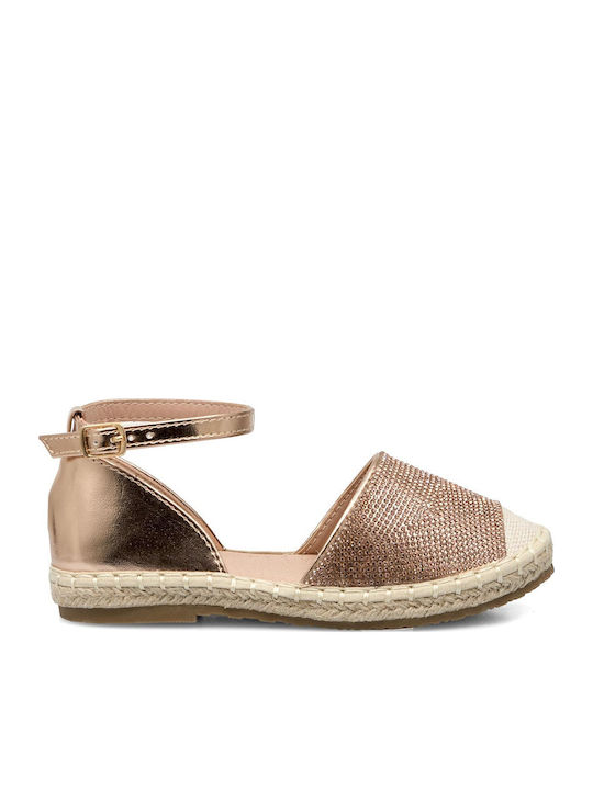 Exe Kids Espadrilles Girl-casual-extra Light-anatomic-extra Soft/comfort-memory Foam Pink Gold Strass Synthetic Smooth Leather